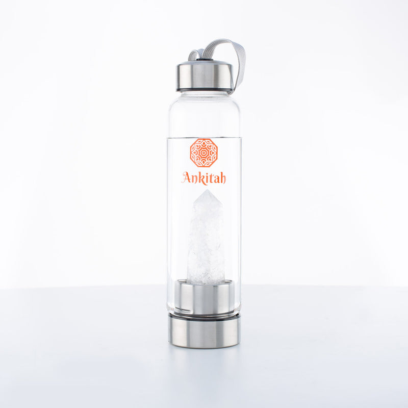 Clear Quartz Crystal-Glass-Gem-Hydration-Water-Bottles
