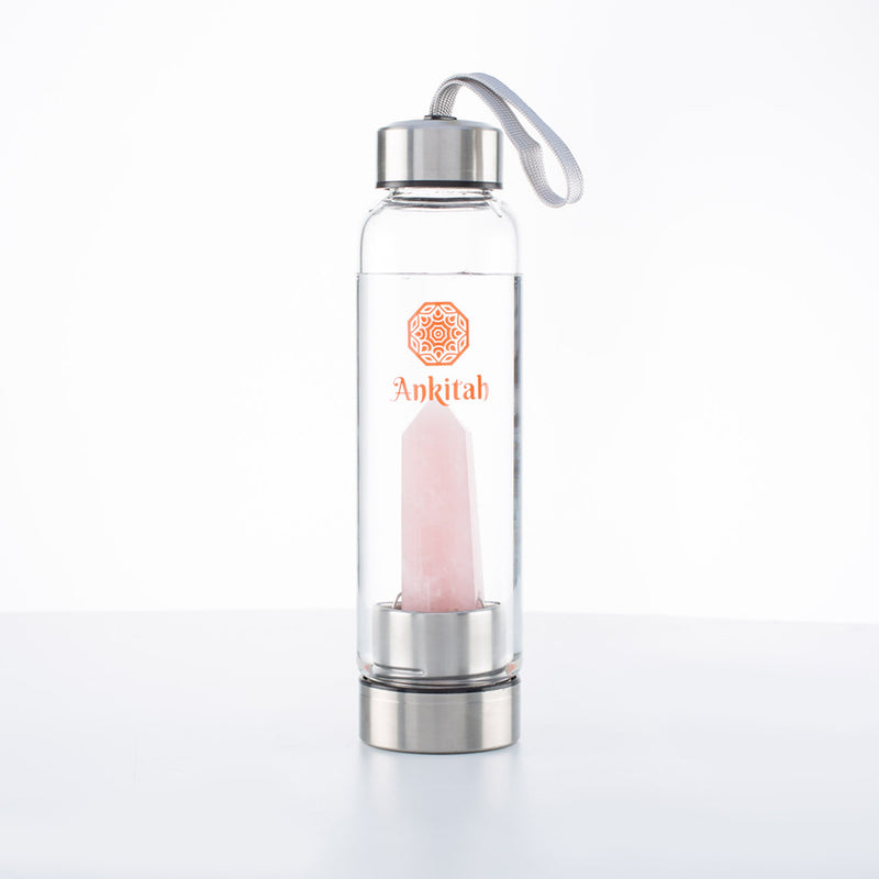 Rose Quartz Crystal Glass Gem Hydration Water Bottles